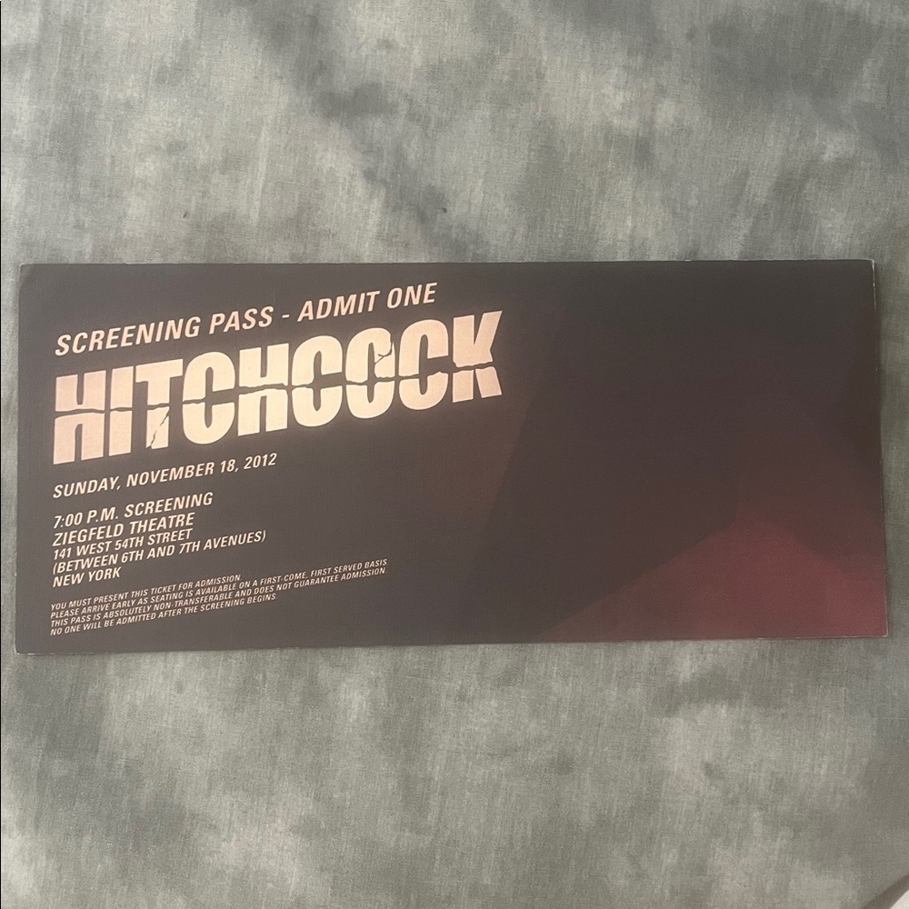 Hitchcock Premiere Ticket Psycho NY Iconic Ziegfeld 2012